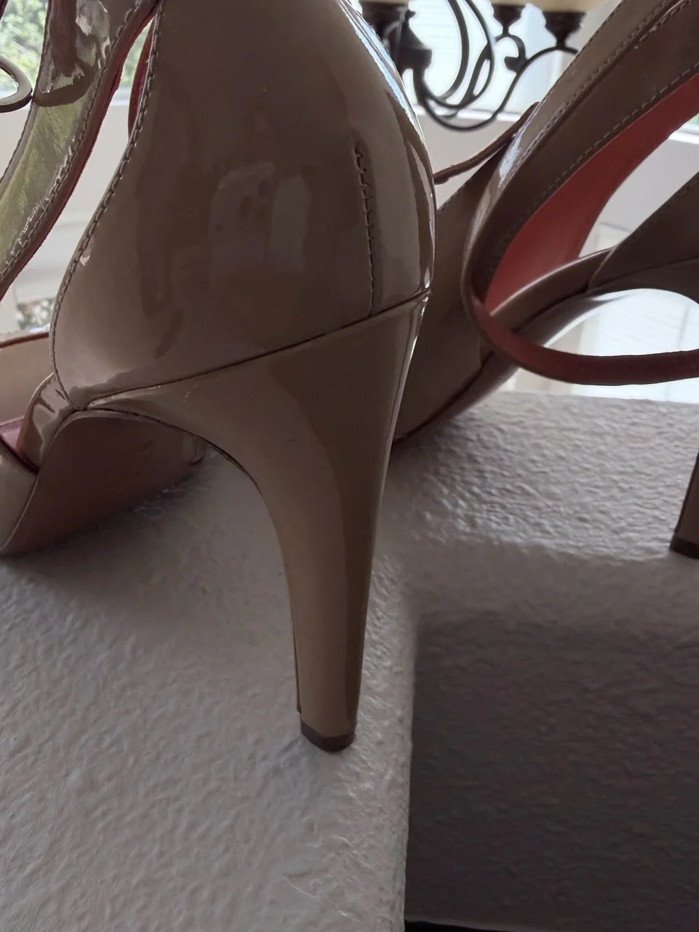 Patent Leather Peep-Toe High Heels in Taupe